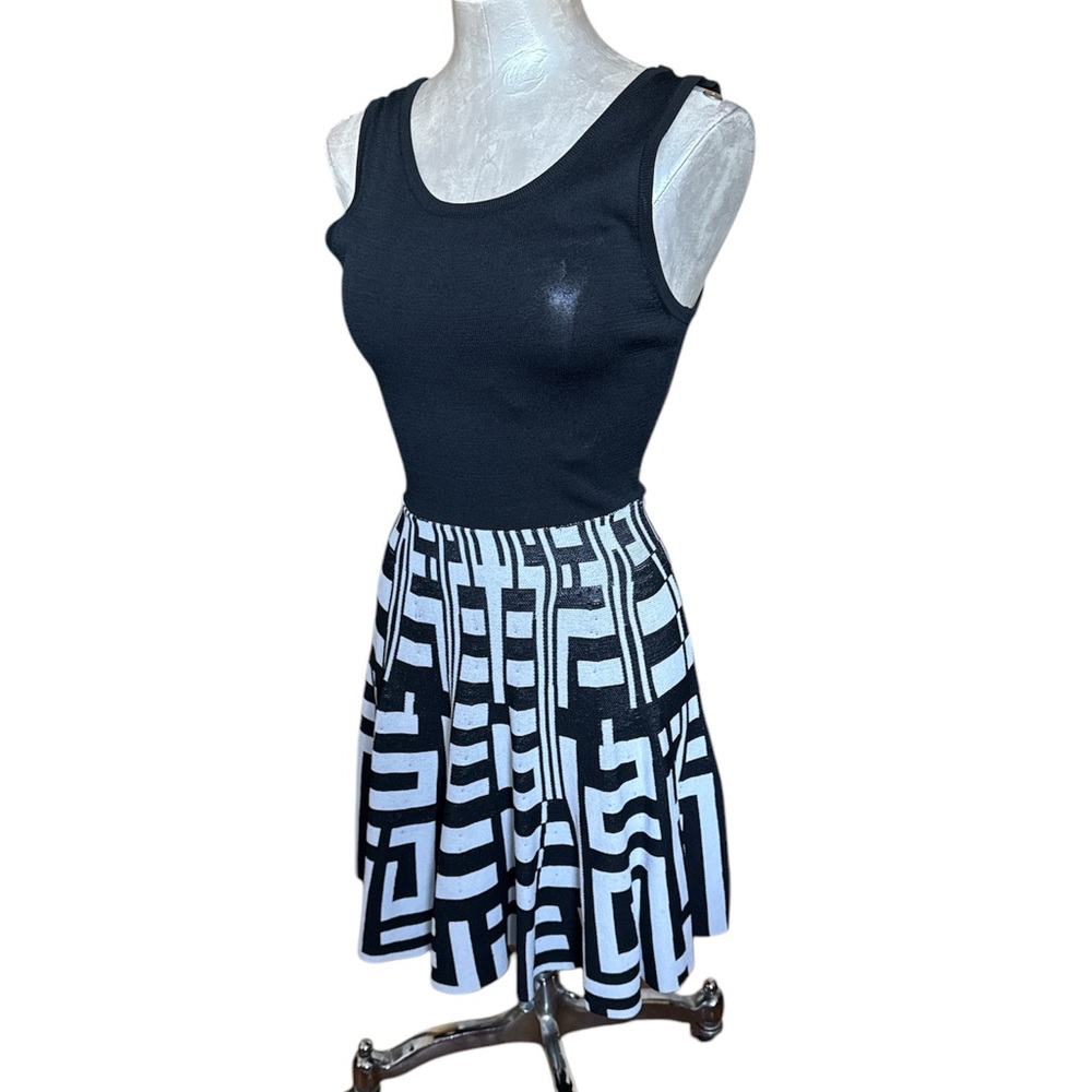 Plenty By Tracy Reese Mod Black&White Geometric Knit Fit & Flare Dress Small